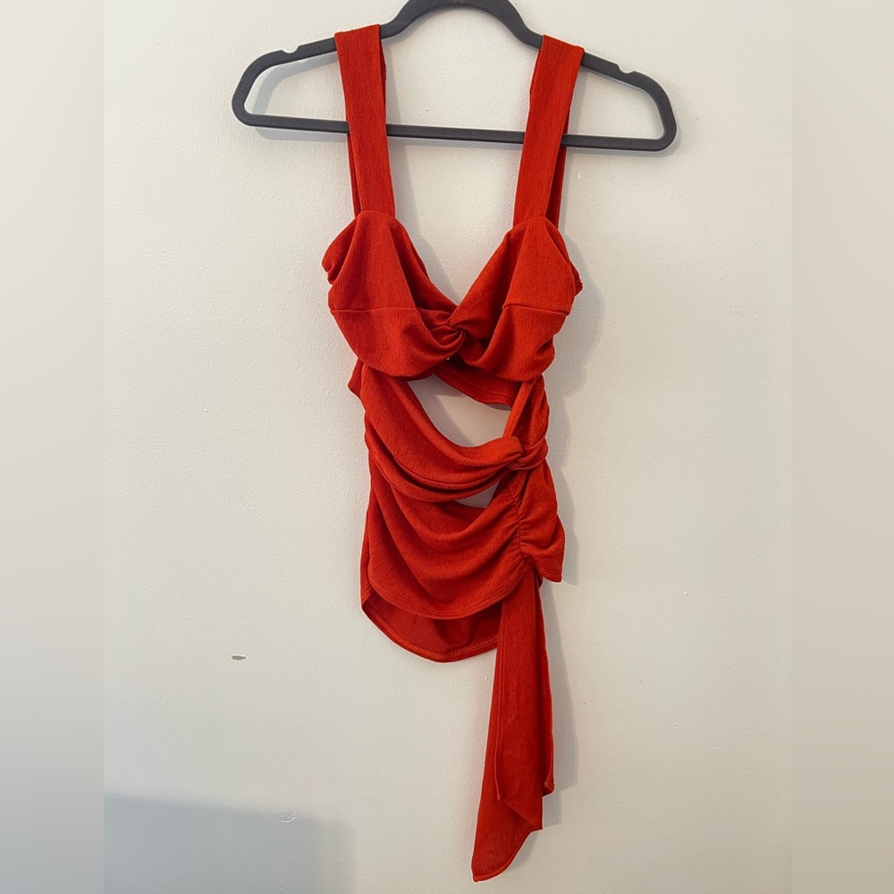Sexy ASOS Reddish Orange Draped Cut Out Halter Top